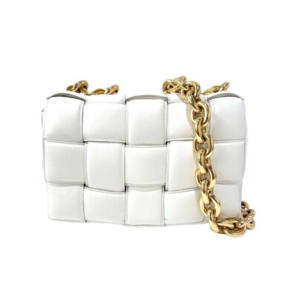 TheChainCassette White Leather Quilted 2wayShoulderBag Maxi Intrecciato - Picture 1 of 7
